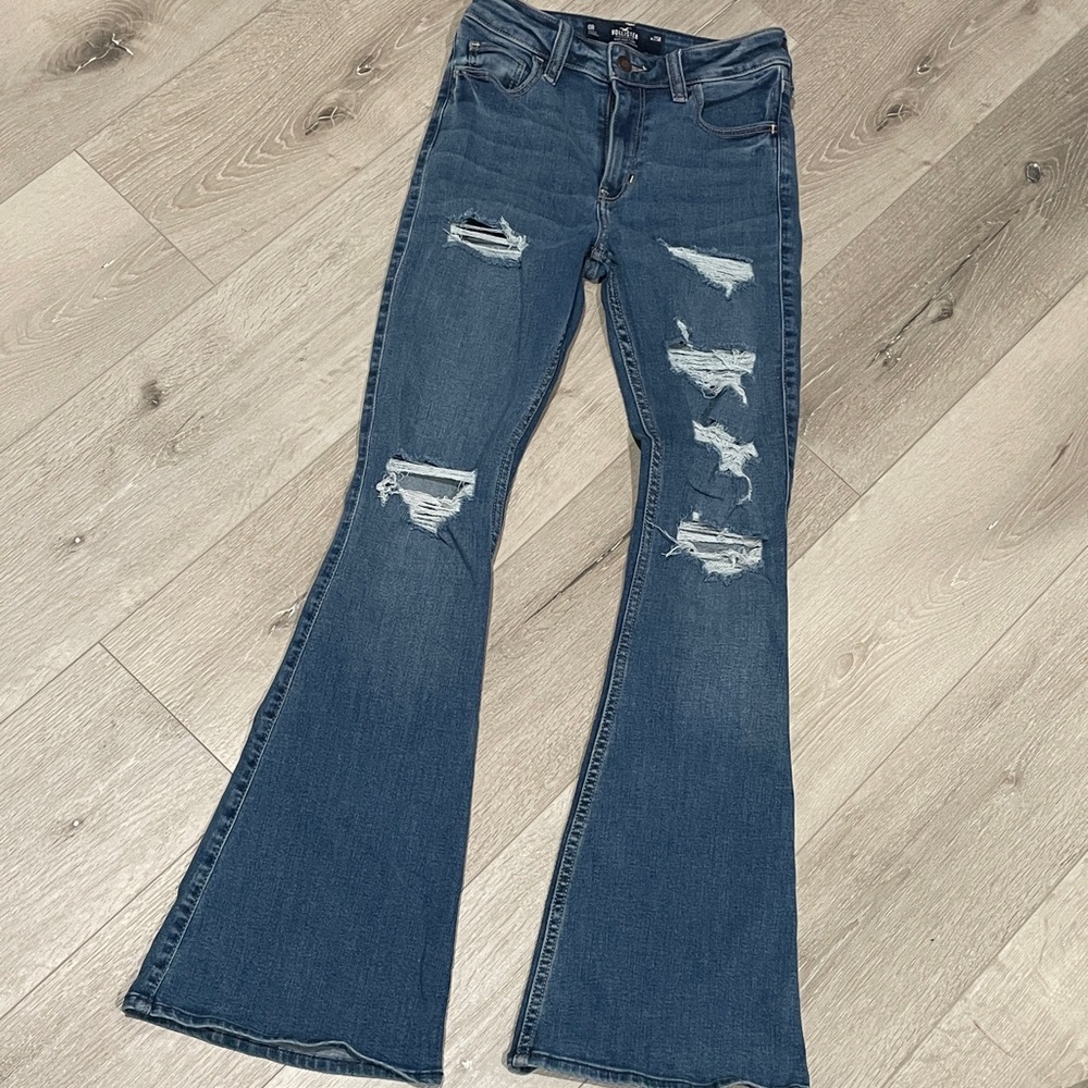 Hollister Dark Blue Distressed Flare Jeans